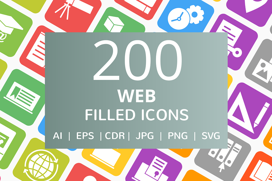 200 Web Filled Round Corner Icons in Graphics - product preview 8