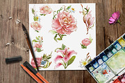 Watercolor DIY roses graphics set