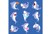 Shark vector cartoon seafish smiling