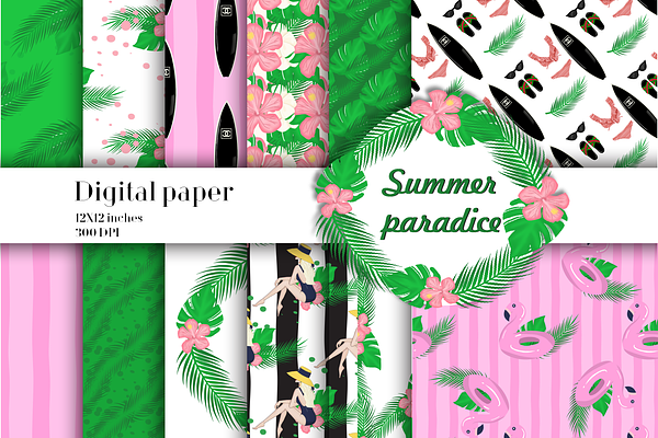 Summer paradise digital paper pack