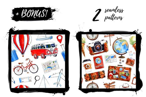 Travel Addiction watercolor sketches in Illustrations - product preview 2