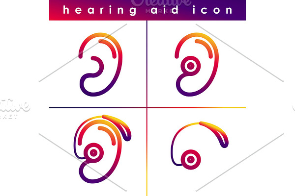 Ear hearing aid deaf problem icons