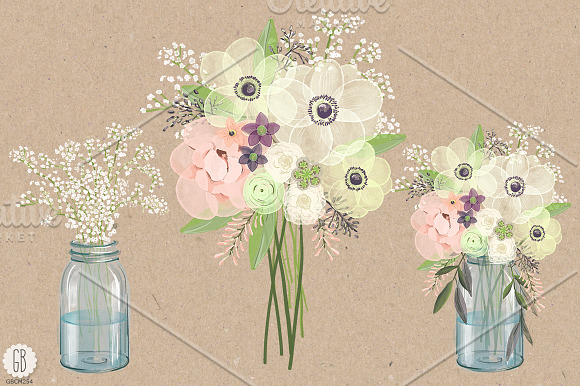Watercolor anemones baby breath jar in Illustrations - product preview 1