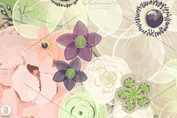 Watercolor anemones baby breath jar in Illustrations - product preview 2