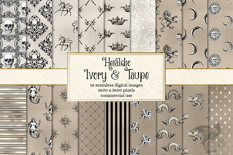 Heraldic Ivory & Taupe Digital Paper