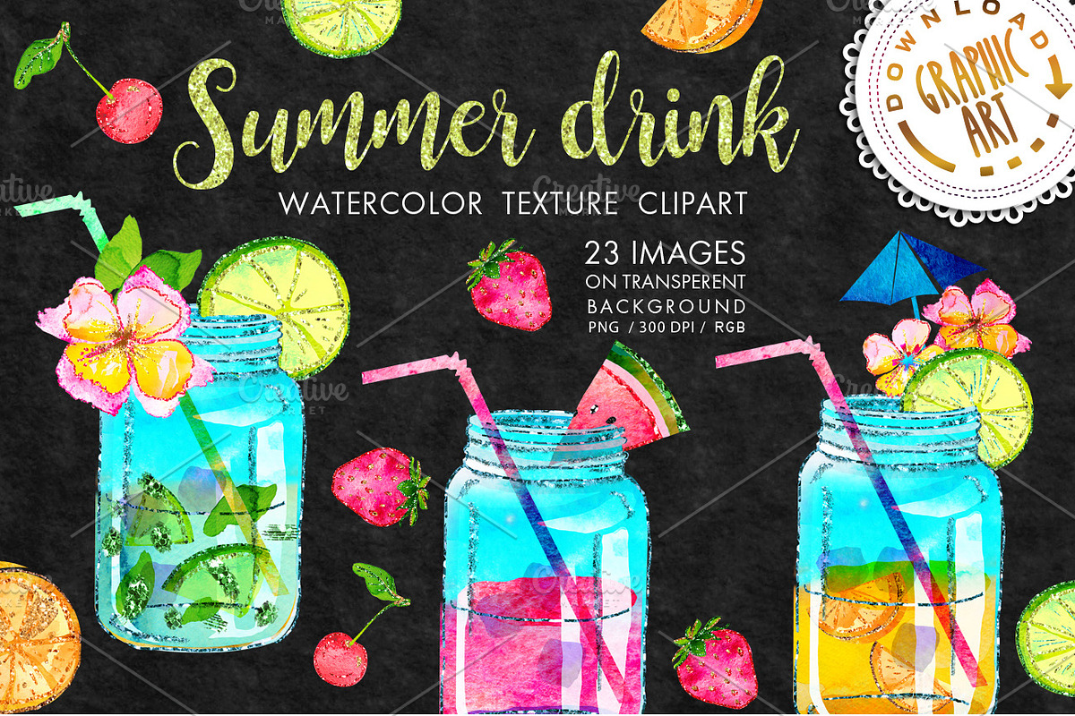 Summer drink clipart in Illustrations - product preview 8