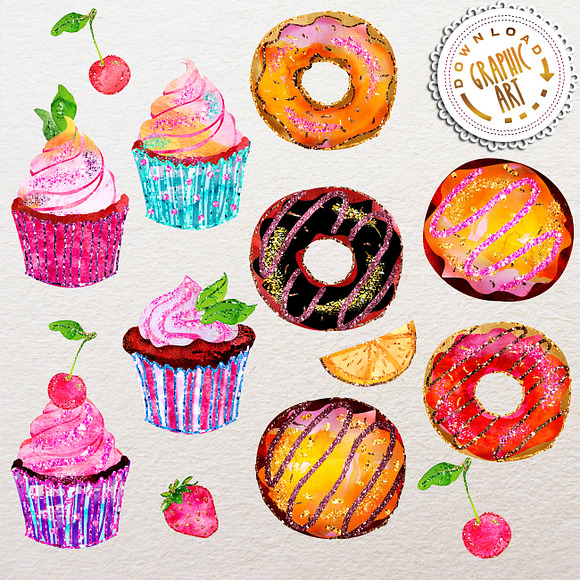 Cupcake and Donut Clip Art  in Illustrations - product preview 3