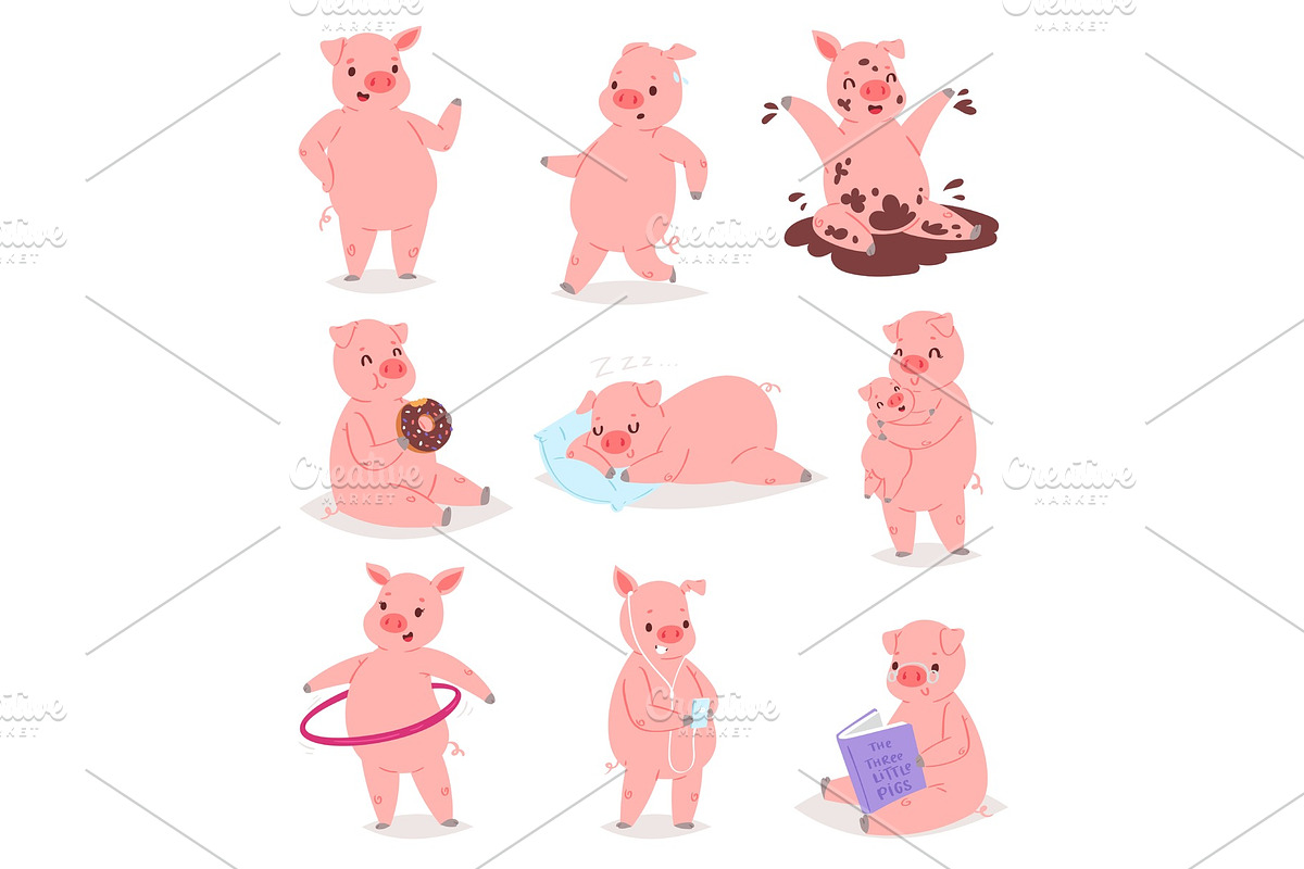 Cartoon pig vector piglet or piggy in Illustrations - product preview 8