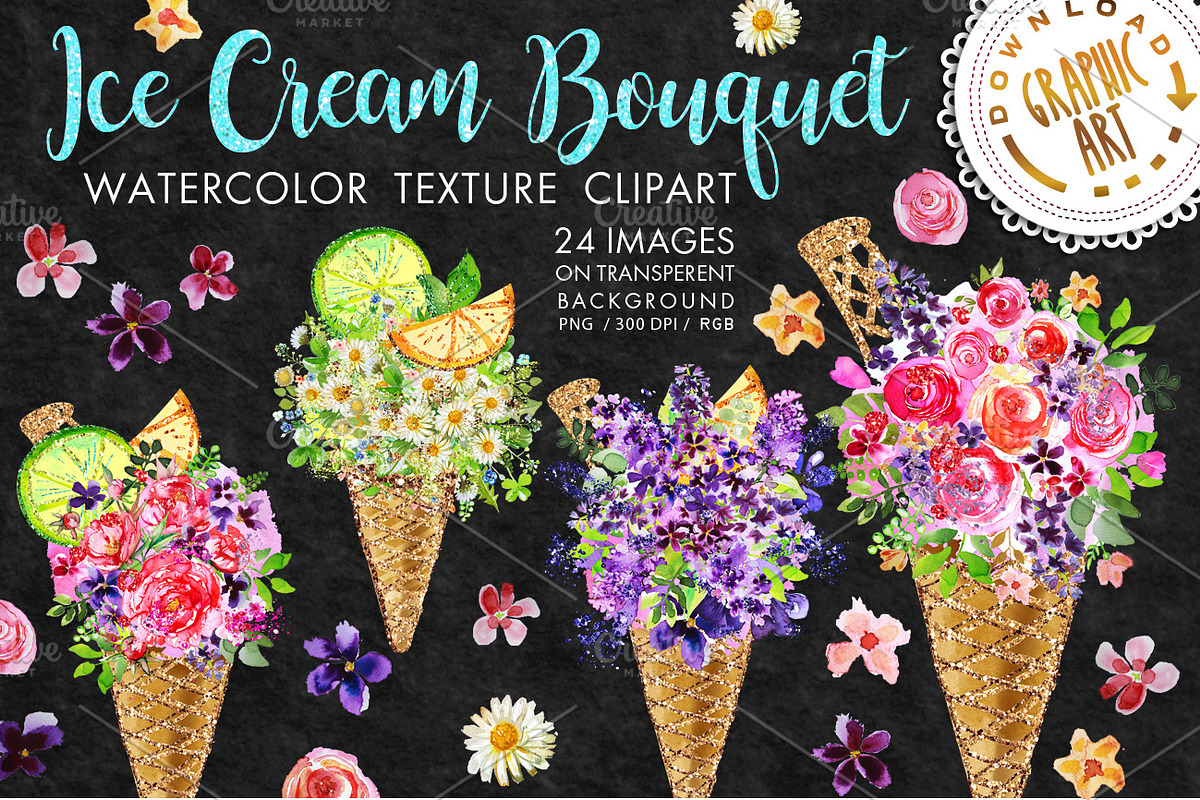 Ice cream Bouquets clipart in Illustrations - product preview 8