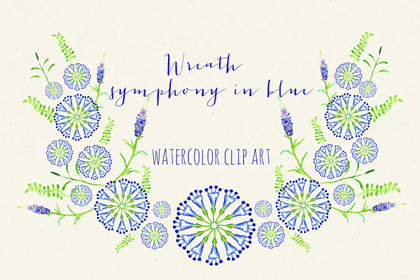 Wreath symphony in blue watercolor