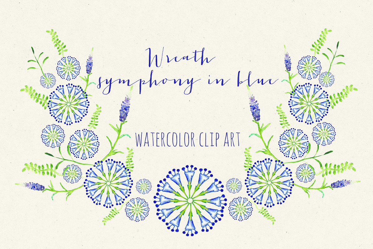 Wreath symphony in blue watercolor in Graphics - product preview 8
