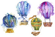 Hot air balloon PNG watercolor set