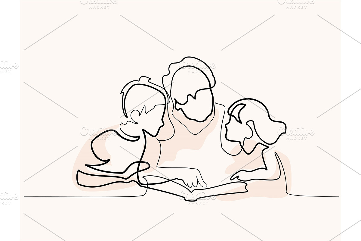 Grandma reading with grandchildren in Illustrations - product preview 8