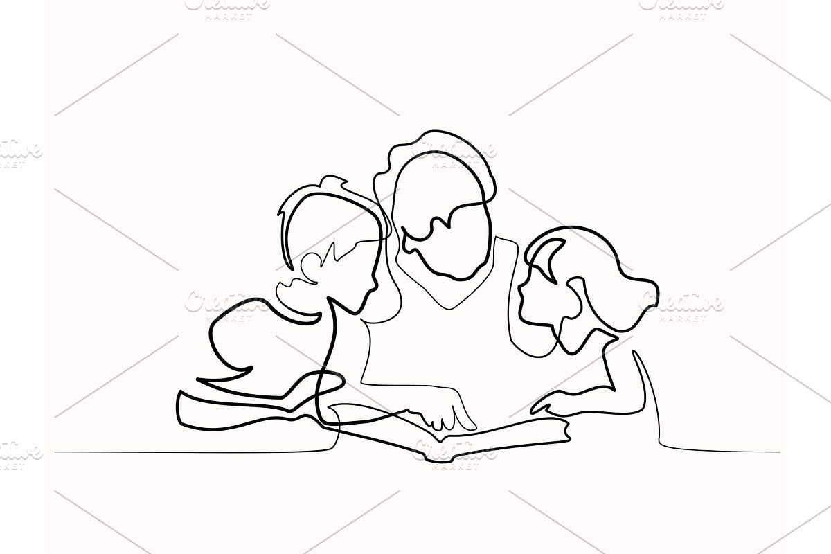 Grandma reading with grandchildren in Illustrations - product preview 8