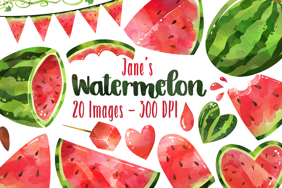 Watercolor Watermelon Clipart in Illustrations - product preview 8