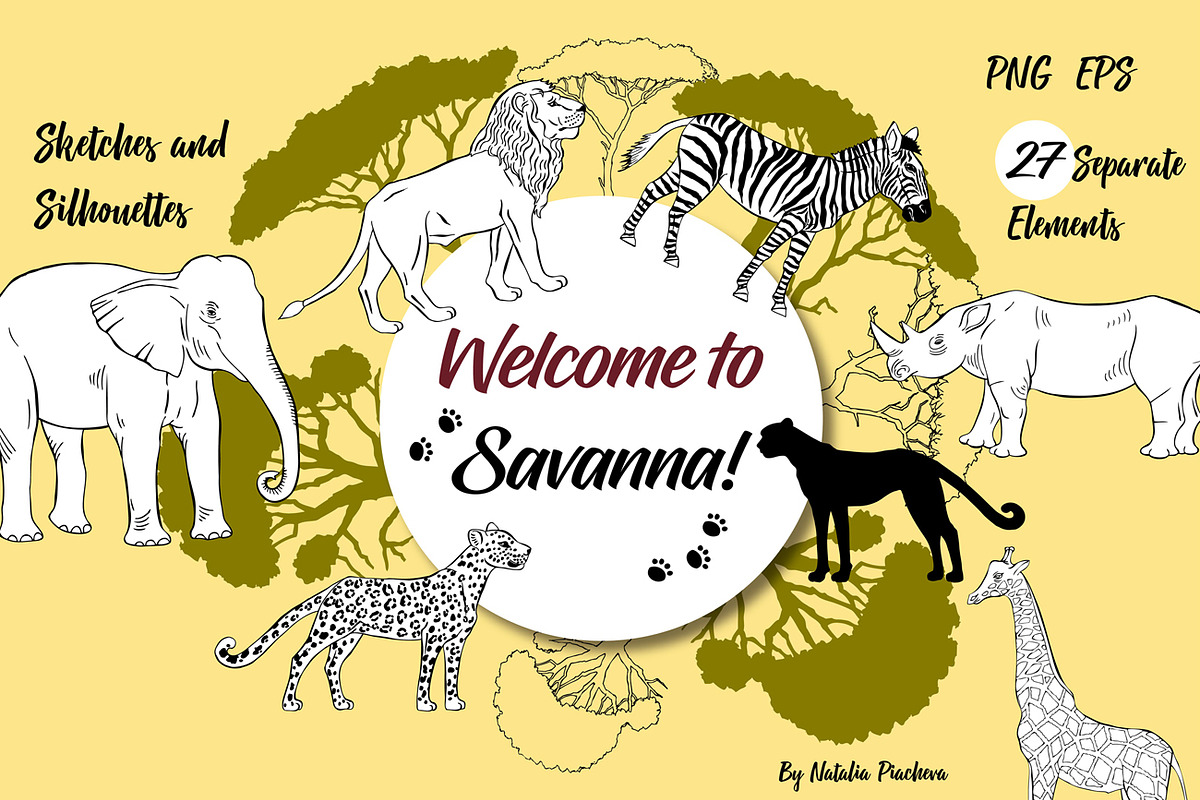 Savanna Animals clip art in Illustrations - product preview 8