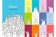 Funny rabbits. Design calendar 2019