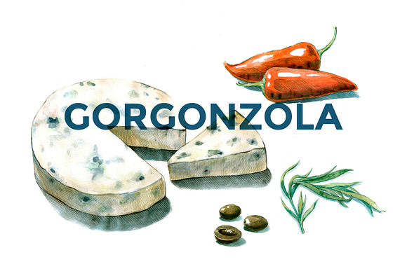 CHEESE WATERCOLOR ILLUSTRATION SET in Illustrations - product preview 2