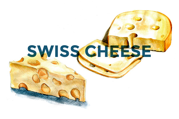 CHEESE WATERCOLOR ILLUSTRATION SET in Illustrations - product preview 6