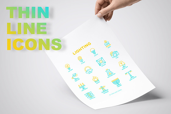 Lighting | 16 Thin Line Icons Set in Graphics - product preview 2