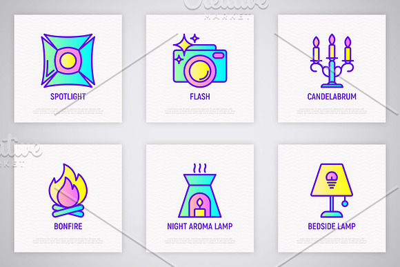Lighting | 16 Thin Line Icons Set in Graphics - product preview 4