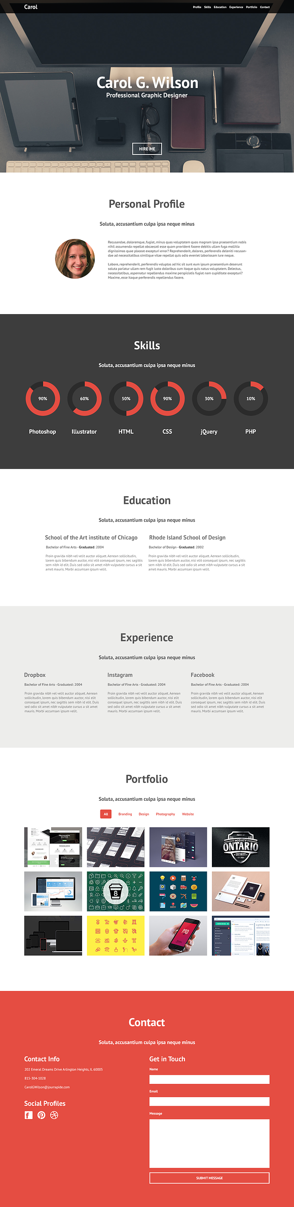 Carol Personal Portfolio - PSD in Website Templates - product preview 3