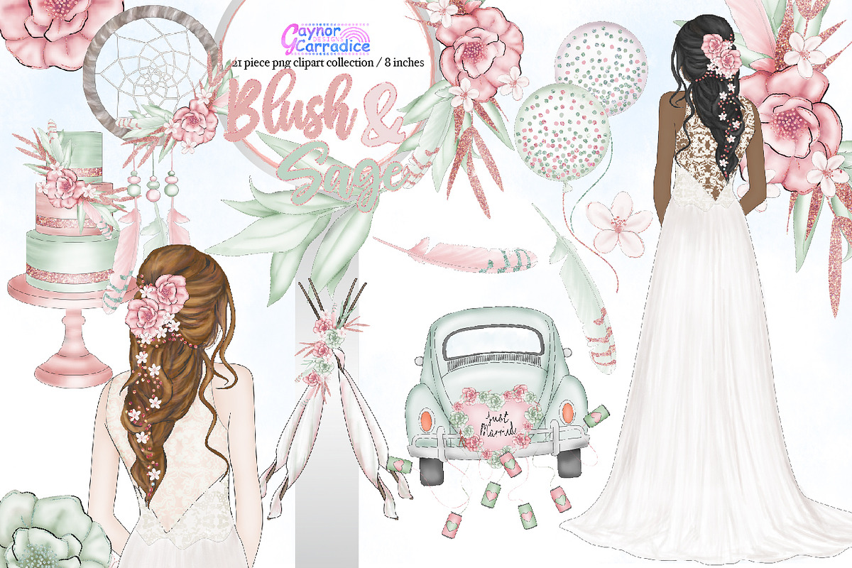 Blush & Sage wedding clipart in Illustrations - product preview 8