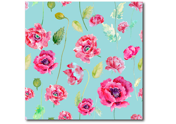 Watercolor poppy Patterns Blue Theme in Patterns - product preview 1