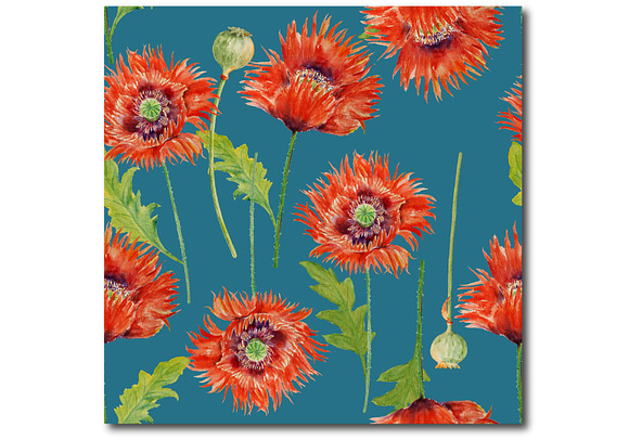 Watercolor poppy Patterns Blue Theme in Patterns - product preview 2