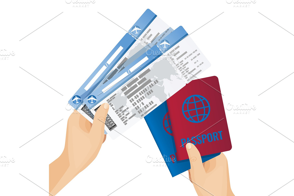 Passports and tickets to airplane in in Illustrations - product preview 8
