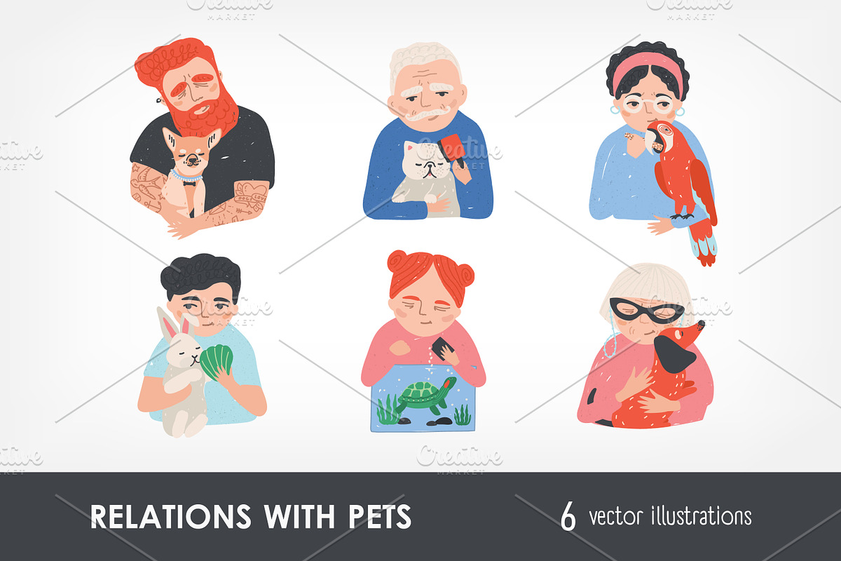 Portrait of peoples and his pets in Illustrations - product preview 8