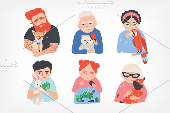Portrait of peoples and his pets in Illustrations - product preview 1