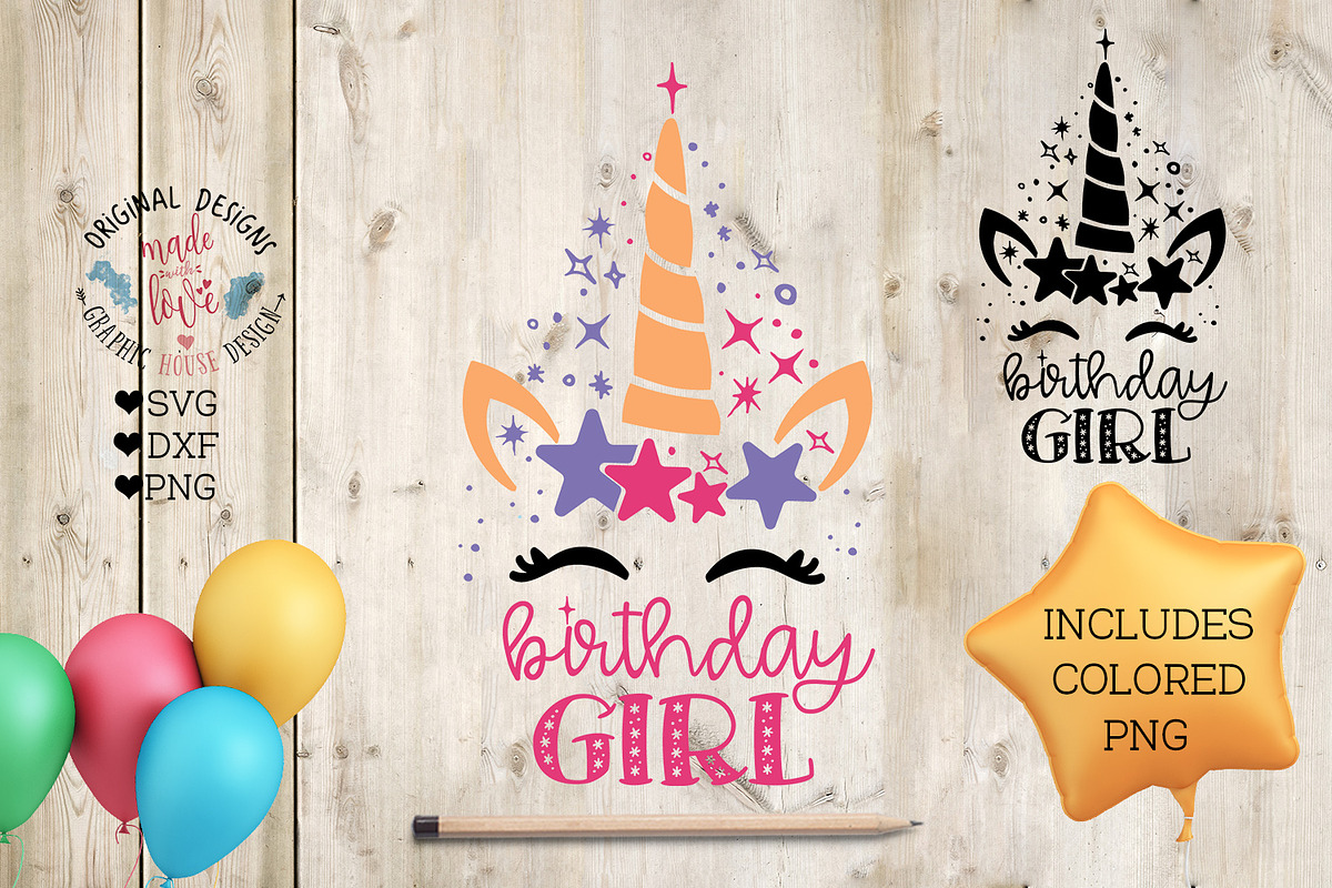 Unicorn Birthday Girl Cut File in Illustrations - product preview 8