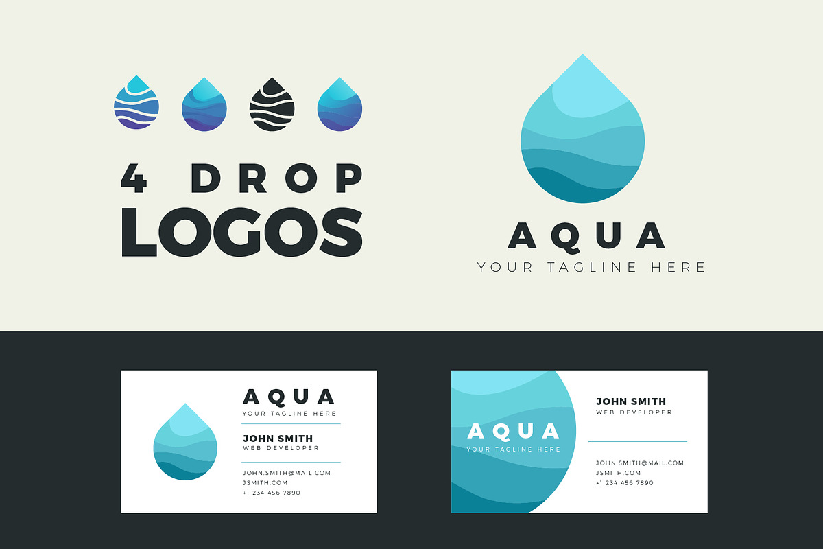 4 Aqua vector logos with business ca in Logo Templates - product preview 8