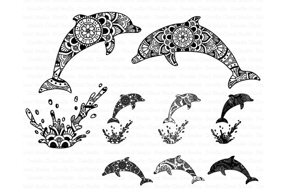 Dolphin Mandala SVG, Dolphin Clipart