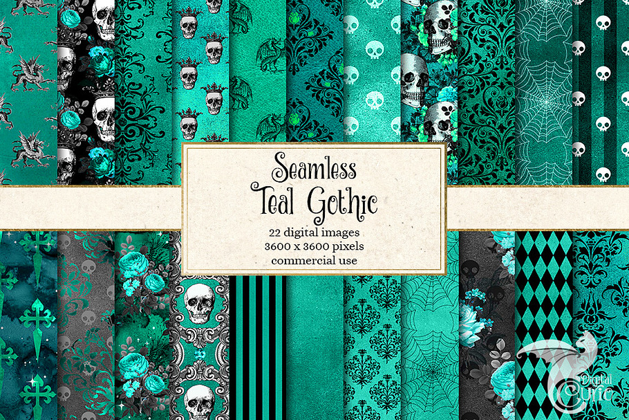 Teal Gothic Digital Paper in Patterns - product preview 8