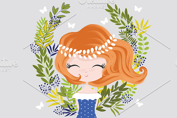Cute girl-girl with flowers vector