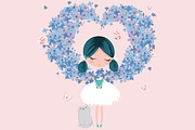 Cute girl-girl with flowers vector