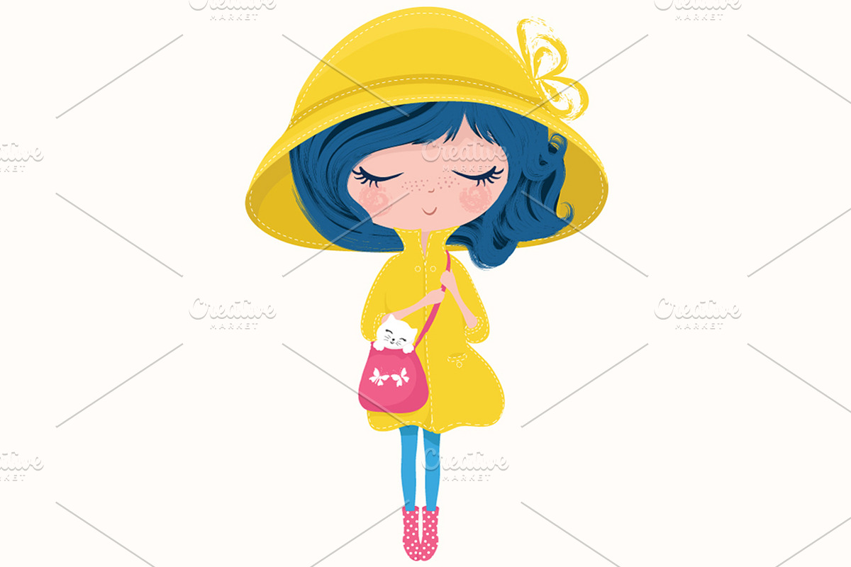 Cute girl vector-Cat and girl print in Illustrations - product preview 8