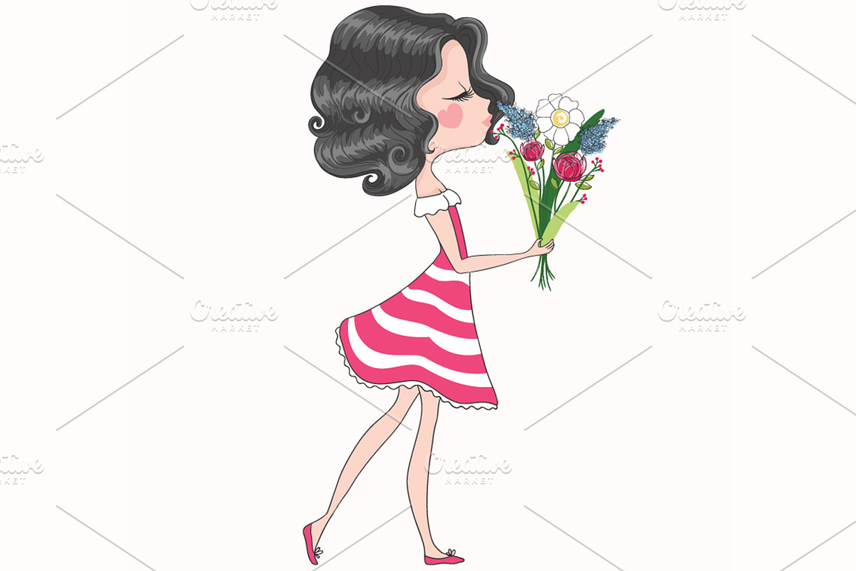 Cute girl-girl with flowers vector in Illustrations - product preview 8