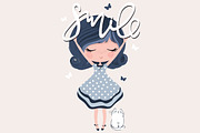 Cat and girl print-Smile girl vector