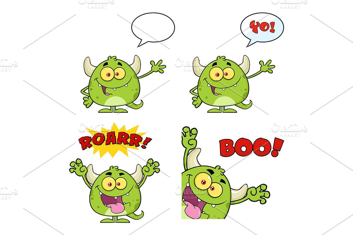 Green Monster Cartoon Collection  in Illustrations - product preview 8