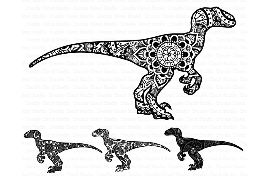 Mandala Dinosaur SVG, Raptor Mandala