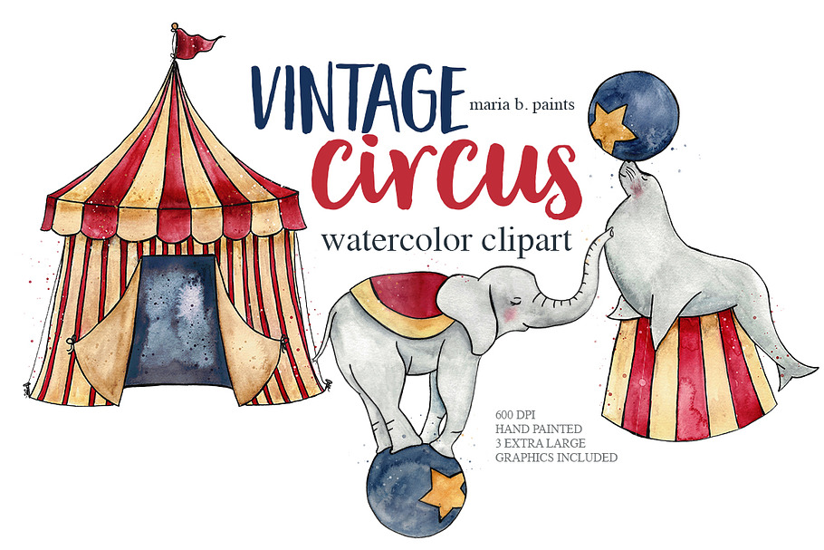 Vintage Circus Watercolor Clipart
