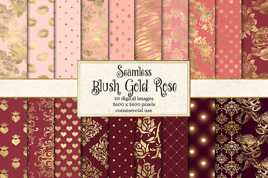 Blush Gold Rose Digital Paper in Patterns - product preview 8