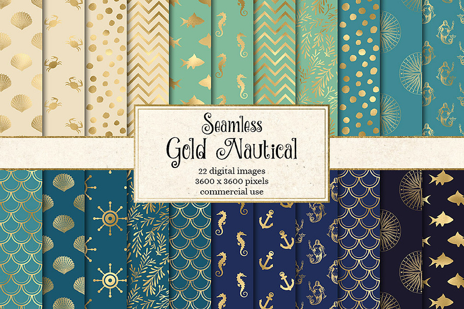 Gold Nautical Digital Paper in Patterns - product preview 8