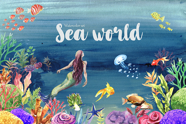 Sea World Watercolor Clipart