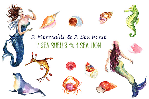 Sea World Watercolor Clipart in Illustrations - product preview 2