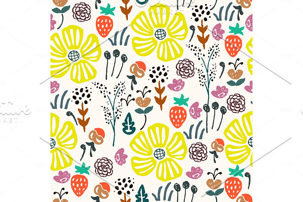 Hand drawn pattern with flowers