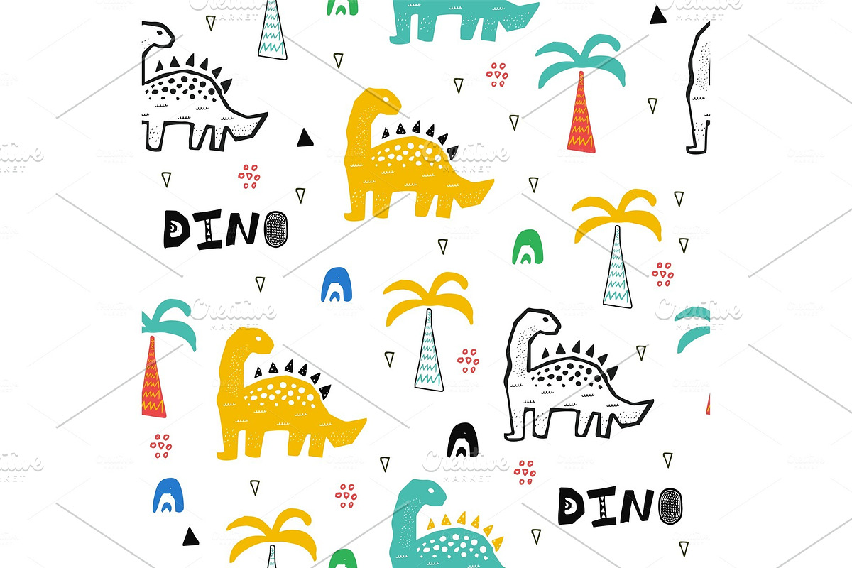 Hand drawn pattern with dinosaurs in Patterns - product preview 8
